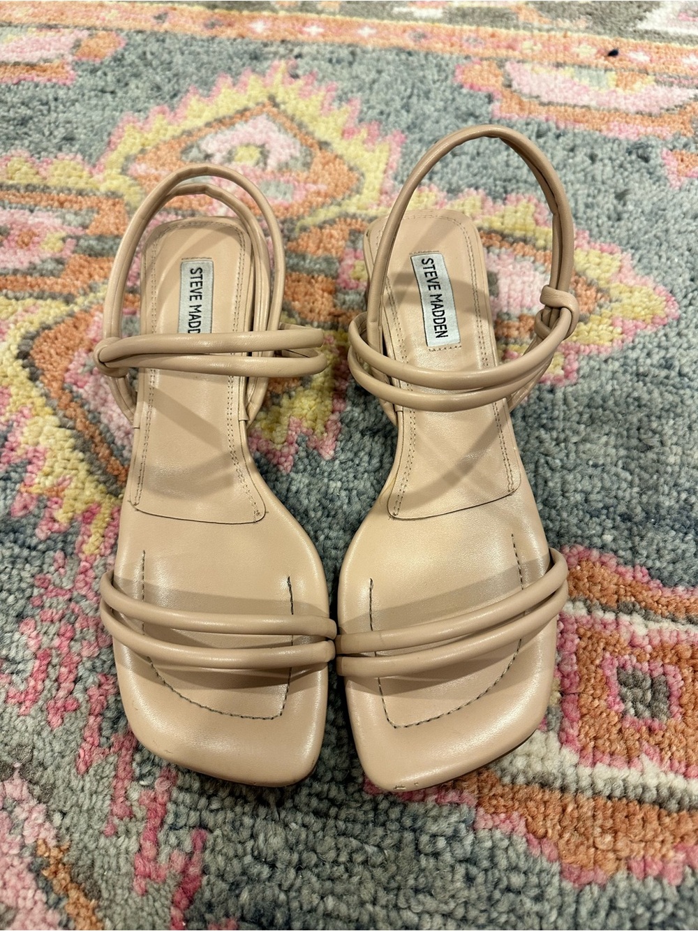 Steve Madden Tan Strappy Square-Toe Heeled Sandals Size 9.5